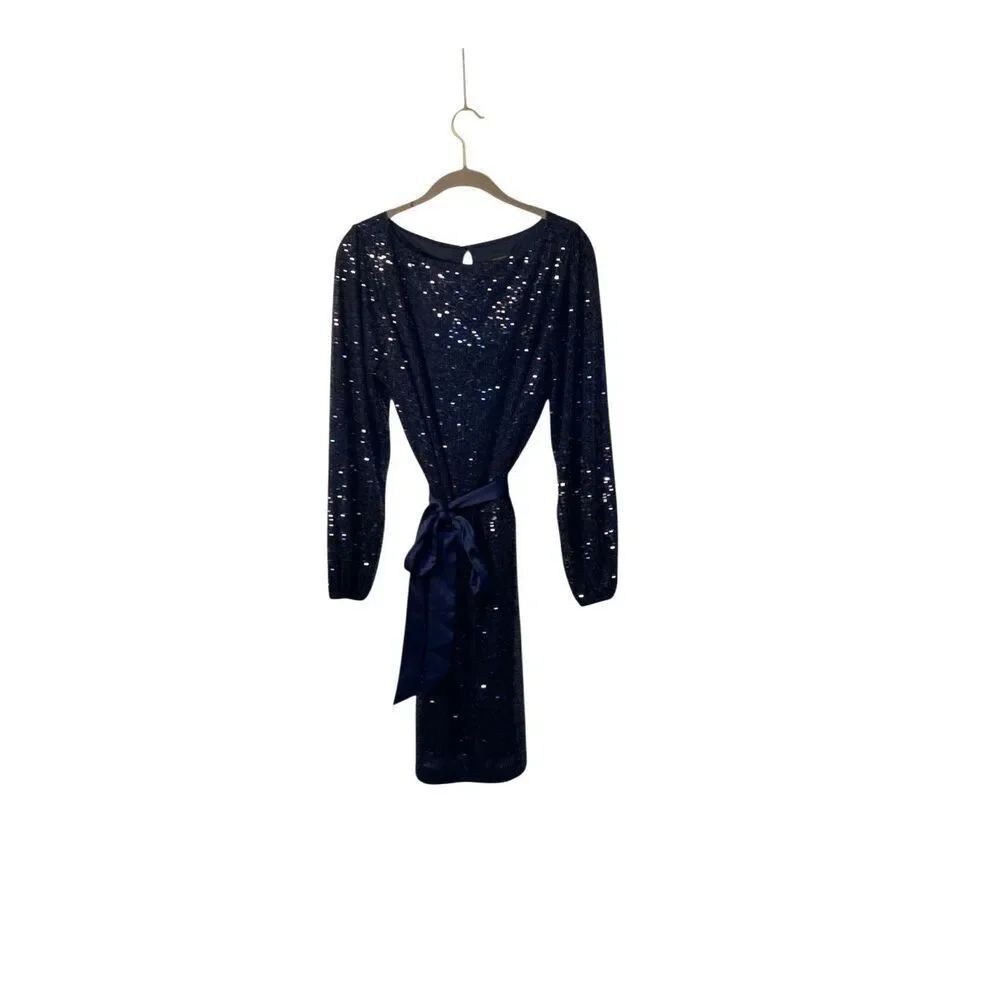 Ann Taylor factory women’s balloon sleeve, navy blue sequin dress M